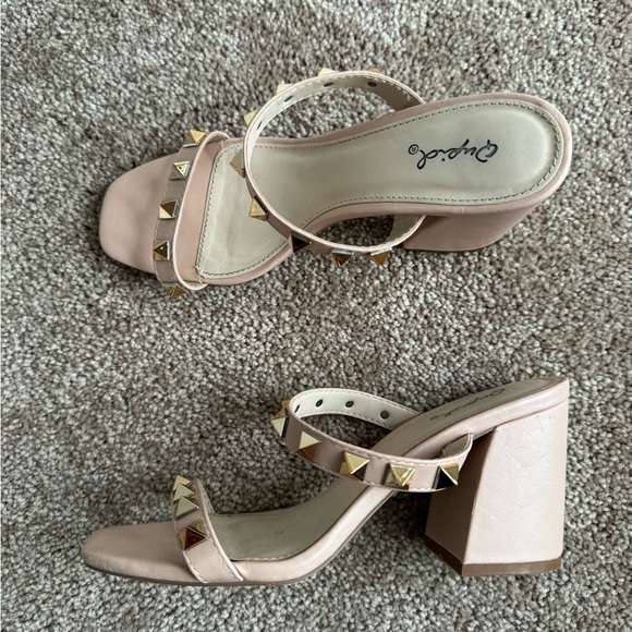 Tan Rhinestone Block Heels - Picture 2 of 3